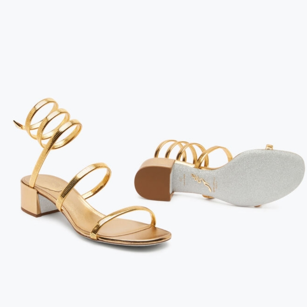 Rene Caovilla Juniper Metallic Gold Sandal 40mm Sz 36